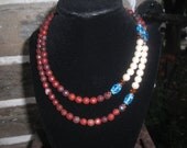 Faceted jasper and pearl hand beaded necklace