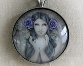 THE BLESSING inspirational vintage angel LARGE art glass pendant on 18" chain, gift boxed