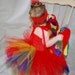Parrot Costume set: Parrot themed Over the Top Hair Bow, Bright Red Tutu Halter Dress with tulle "tail feathers"
