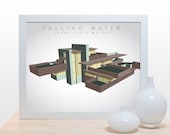Frank Lloyd Wright Print Falling Water House - 11x14- wall art decor architecture gray office brown sage green classic mid century modern