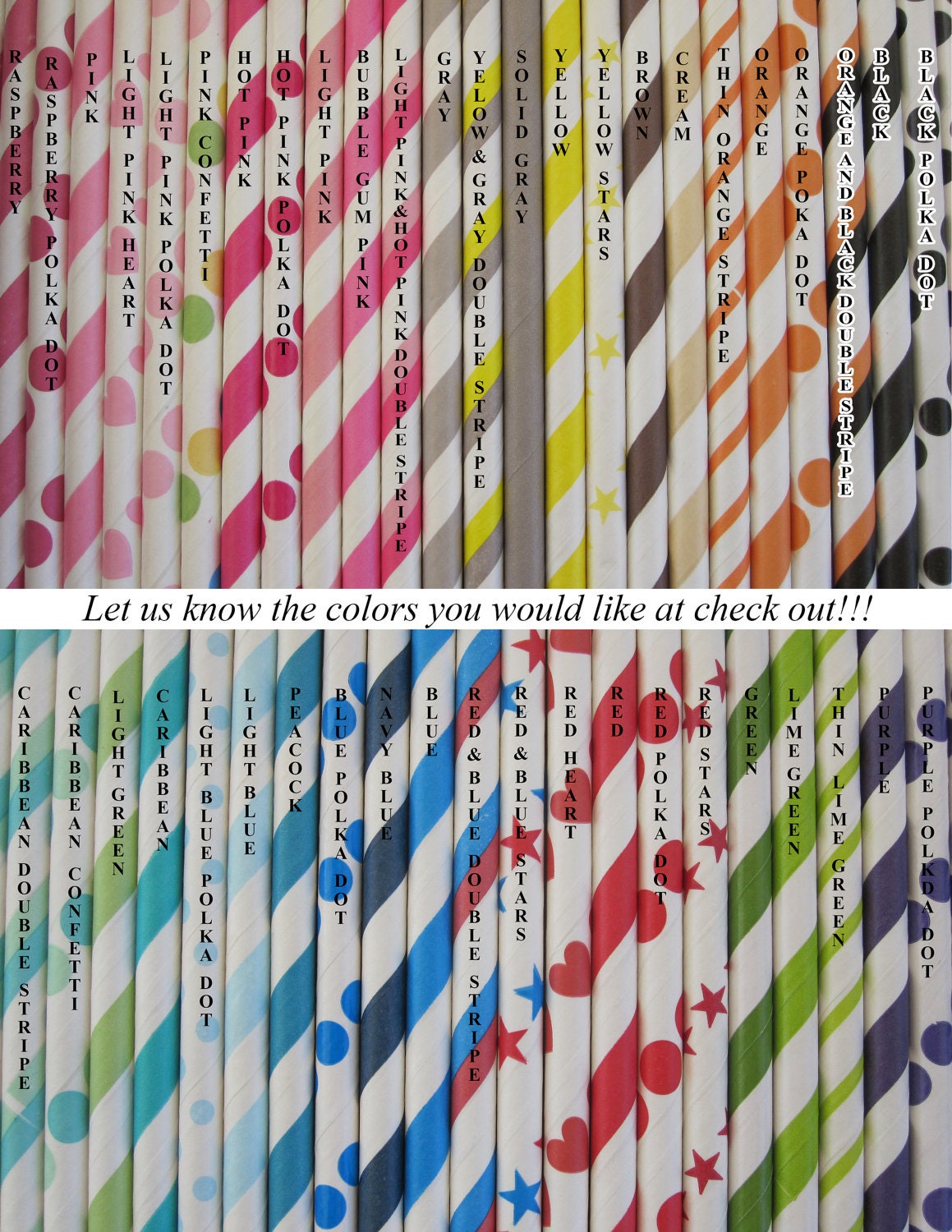 100 YOUR COLOR CHOICE Retro Vintage Striped Polka Dot Star Paper Straws
