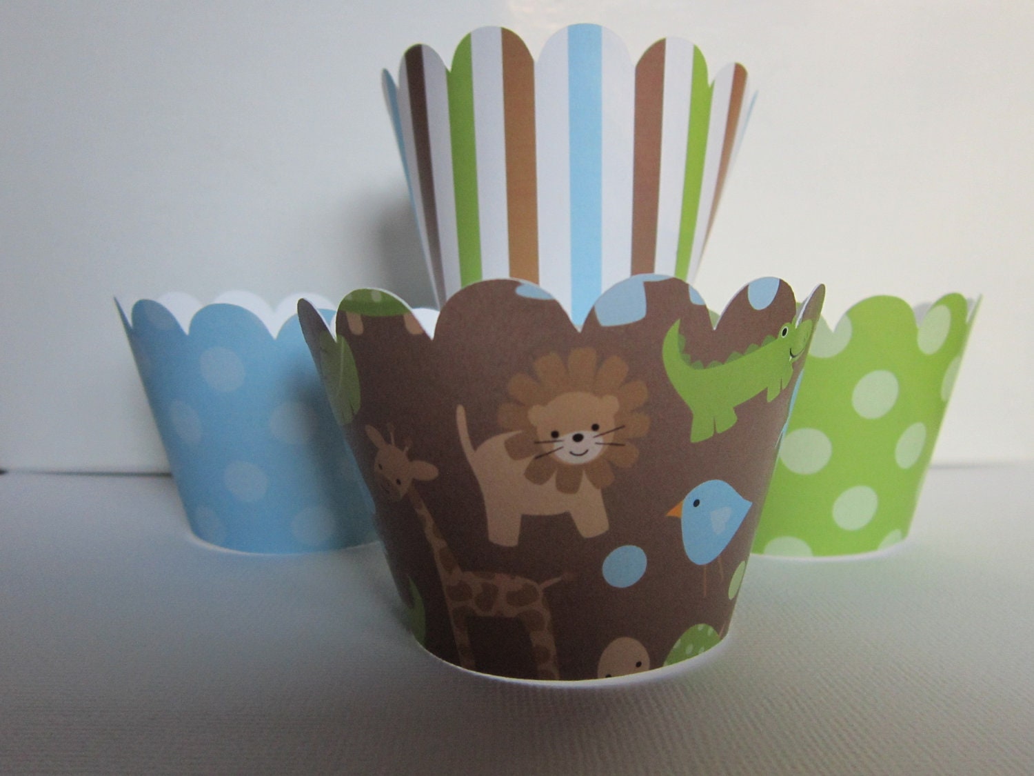 Jungle Brown Green & Light Blue Standard Cupcake Wrappers Set of 12 Il_570xn