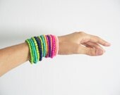 Stack beads bracelet- hot pink, tangerine tango, navy blue colors- funky bracelet