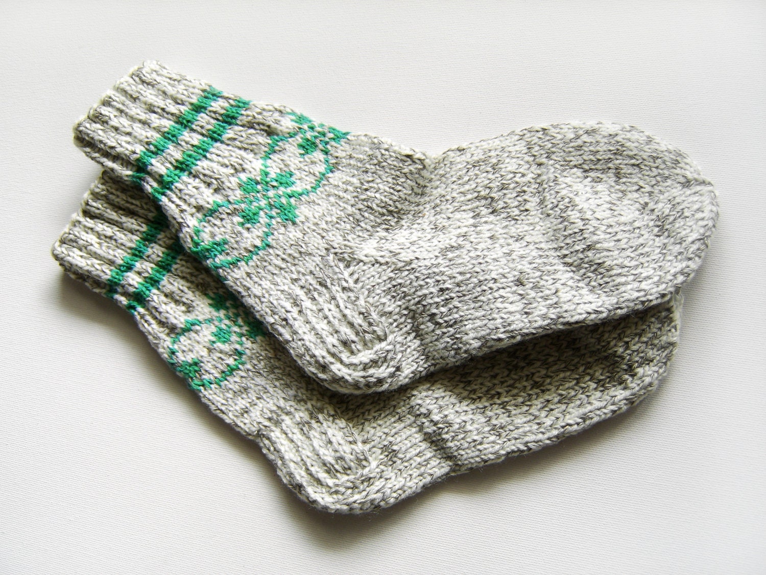 Hand Knitted Wool Socks - White and Gray - UnlimitedCraftworks