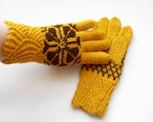 Hand Knitted Gloves - Yellow, Size Medium - UnlimitedCraftworks