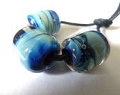handmade lampwork glass beads, blue barrels
