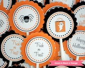 Halloween Cupcake Toppers - Spooky Halloween Party Decorations - Personalization Available