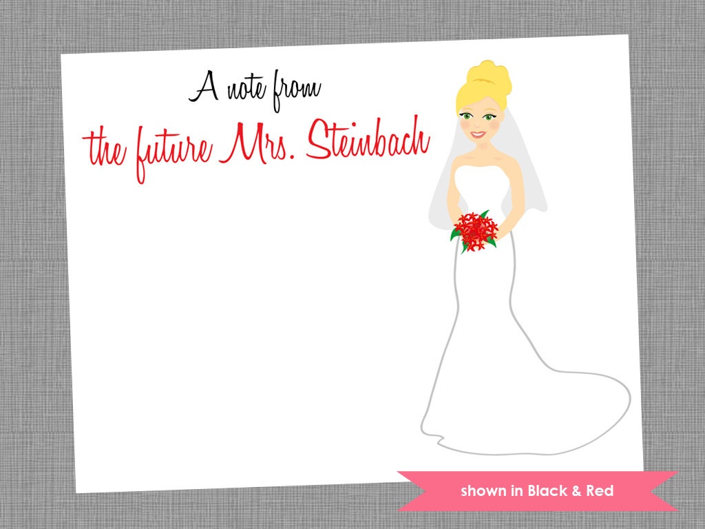 Bridal Shower Thank You Note Cards - Personalized Bride Printed Note Card Set - Colors Customizable Il_570xn