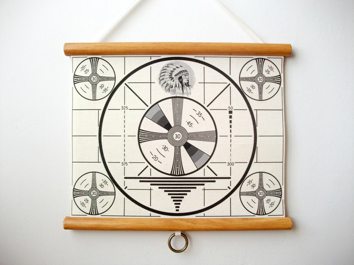 Mini Printed Fabric Vintage Style School Chart with Wood Trim - T.V. Test Pattern (11" x 9")