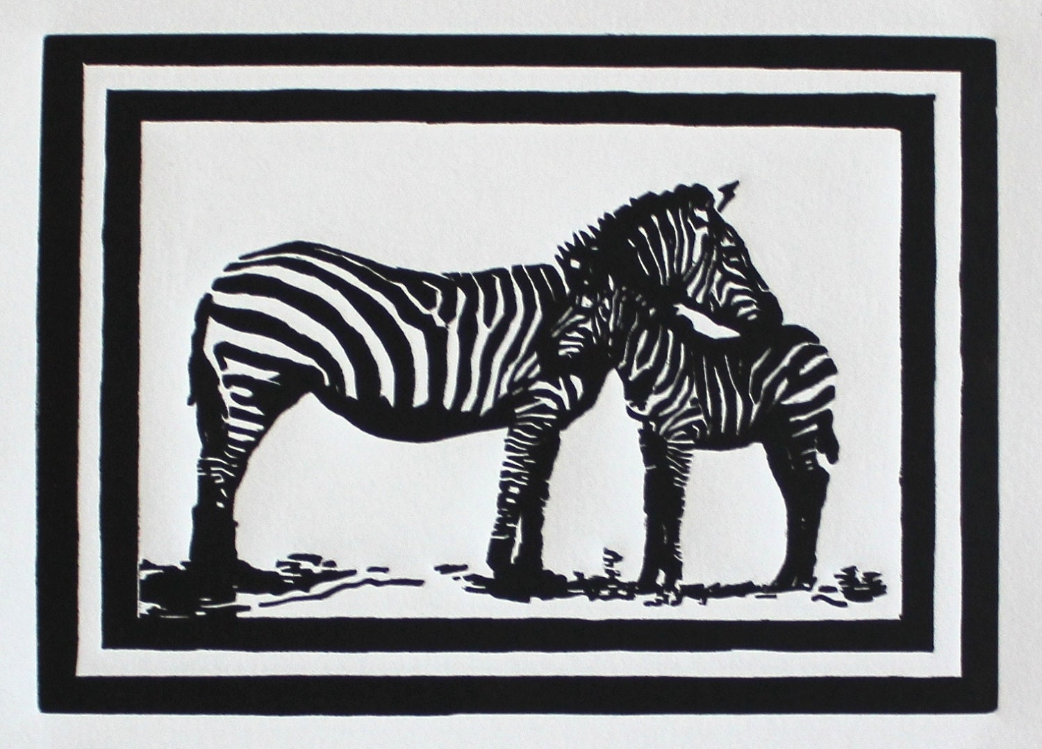 5" x 7" Linocut -- Zebras