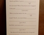 Mad Libs / Fill In Wedding / Reception / Rehearsal Dinner for Couple Bicycle Built for Two / Custom Advice Card / Bridal or Engagement Party