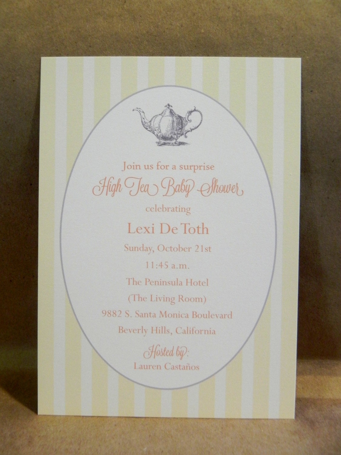 Sip and See / Surprise / Tea Party / Birthday / Printed Vintage Stripe Invitation / Luncheon / Save the Date Custom by Darby Cards