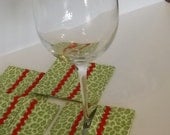 Stemware Coasters, Fabric Coasters, Green and white animal print, FREE SHIPPING,Set of 4, Stem slippers
