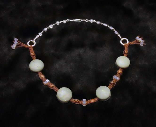 Tribal Choker Romantic Jewelry Hand Crafted w/ Hemp Macrame, Swarovski Crystals, & Silver By Alyss Black