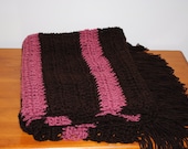 brown/rose striped crochet afghan
