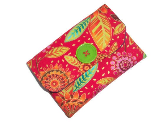 Red Harlequin Fabric  Wallet /Purse - 2 pockets - Velcro closure- Free UK postage