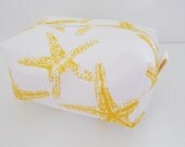 Yellow Starfish Makeup Bag  - Yellow Water Resistant Cosmetic Pouch
