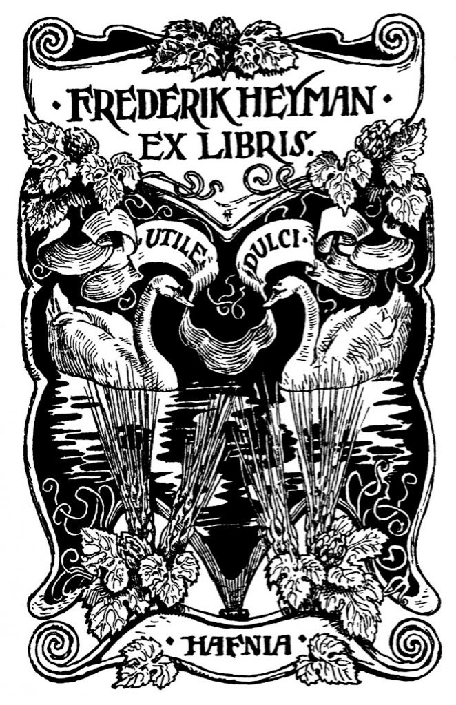 Antique Book Plate Bookplate Ex Libris Poster Sized 13x19 Giclee Print Swans Ivy. Collectible Paper Ephemera.