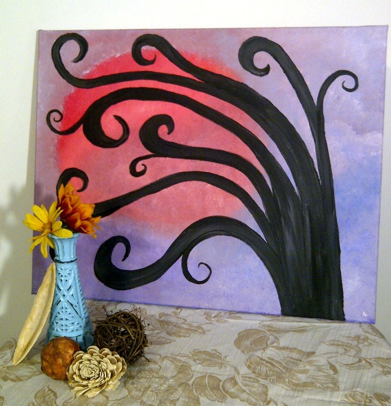 Curly tree painting, original acrylic on canvas painting 16x20