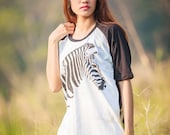 ON SALE Zebra screenprinted on Baseball  t-shirt   Short Sleeve Shirt Women T-Shirt Unisex T-Shirt Size M