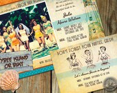 Retro Bachelorette Party on the beach or cruise Invitation with a lighthouse, cocktail, palm tree with matching lingerie shower enclosure Il_170x135