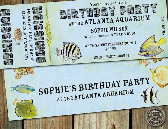 Birthday Party at the Aquarium Ticket Invitation for child's birthday party with vintage fish Il_570xn