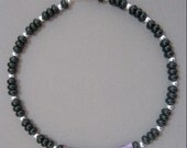 Dreamy Dark Black Onyx and Vintage Hand Painted Rose Bead Genuine Gemstone Necklace