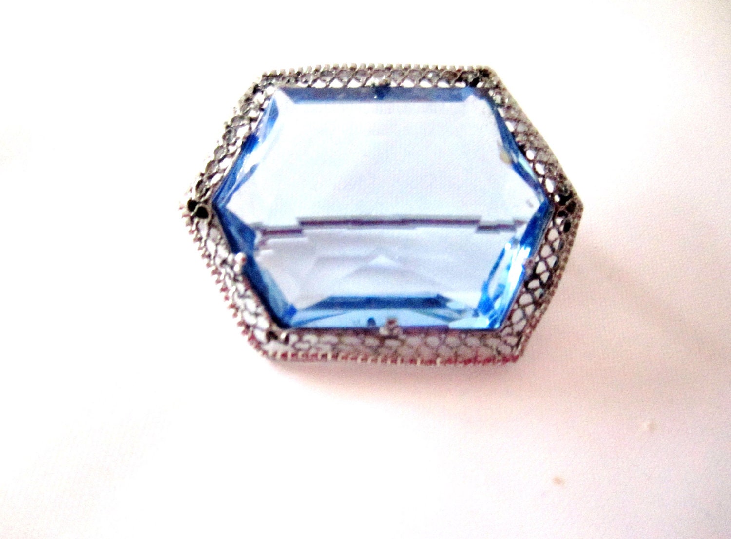 Art Deco Clear Blue Glass Brooch 1920s Vintage