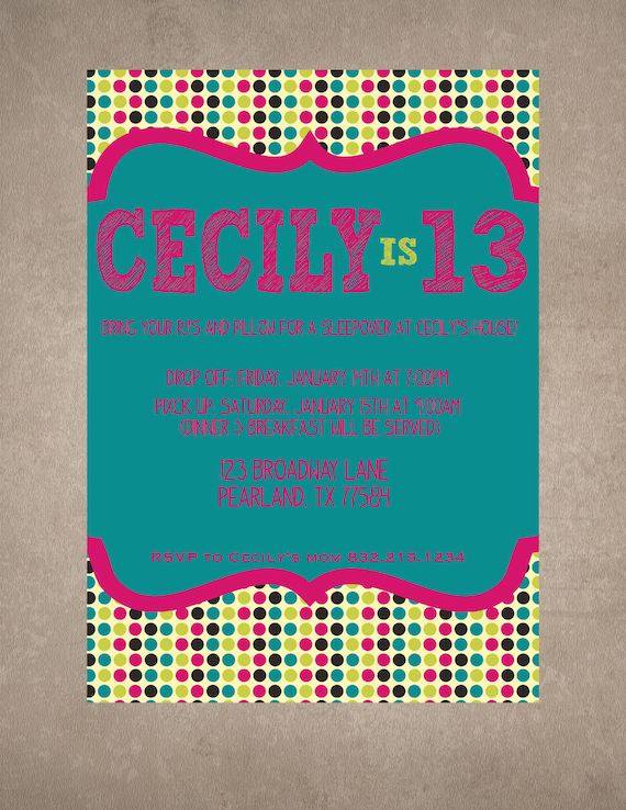13th Birthday/any number Slumber Party Invite-Print your own Il_570xn