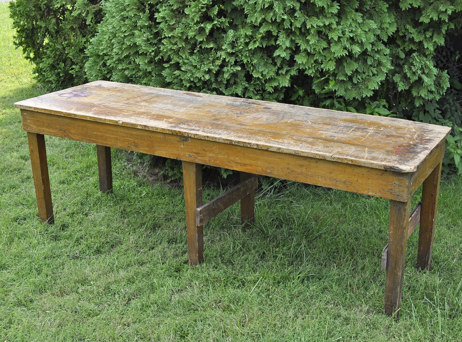 Antique Rustic Plank Wood 8" Primitive Work Table