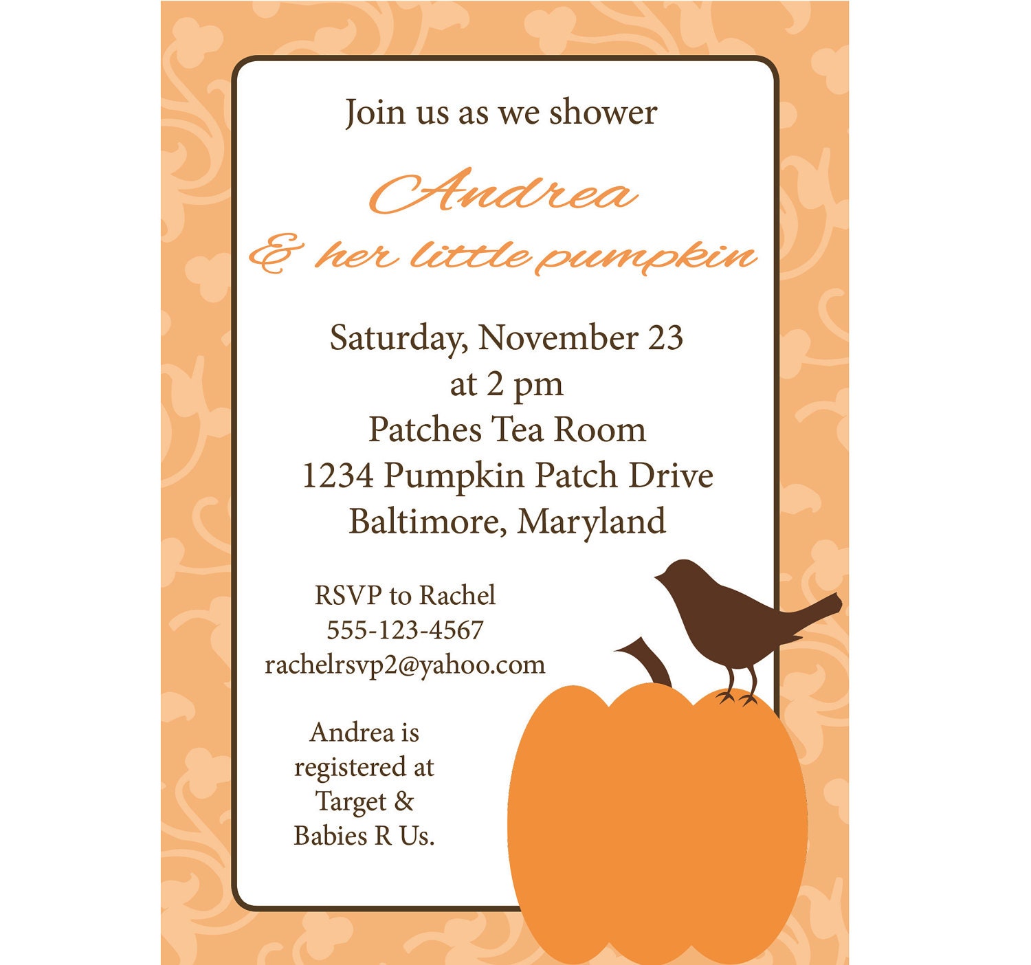 Baby Shower Invitation Pumpkin Fall Printable DIY