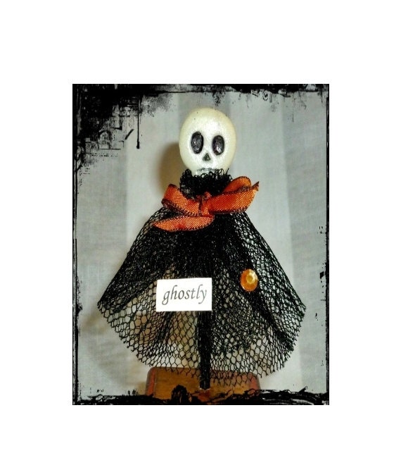 Folk Art Doll, Ghostly, Halloween Art Doll, Primitive Mixed Media Doll, Vintage Inspired, One of a Kind