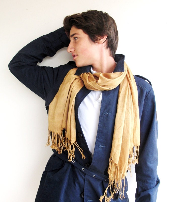 Men Scarf Natural Linen Mustard Cotton Wrap,Shawl,Neckwarmer,Light Scarf,Wrap , Fall Fashion Accessory