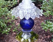 Garden art.  Assembled sculpture. Glass totem.  Home decor.  "Mermaid" made with repurposed upcycled glass. d glass. Great hostess gift.