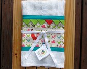 Kitchen Towel, Lime Green, Teal Hand Towel, Rooster and Chickens