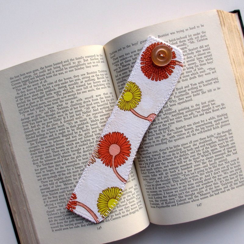 Fabric Bookmark, Floral Bookmark, Orange Yellow