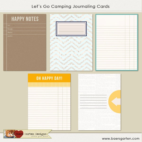 INSTANT DOWNLOAD - Printable Journaling Cards Let's Go Camping - Project Life - Scrapbooking