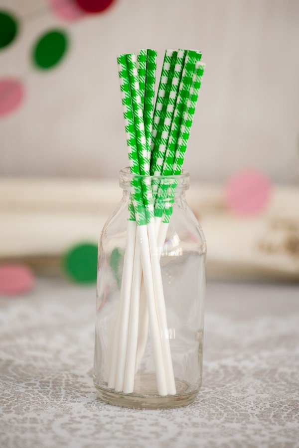 Bright Green Gingham Treat Sticks