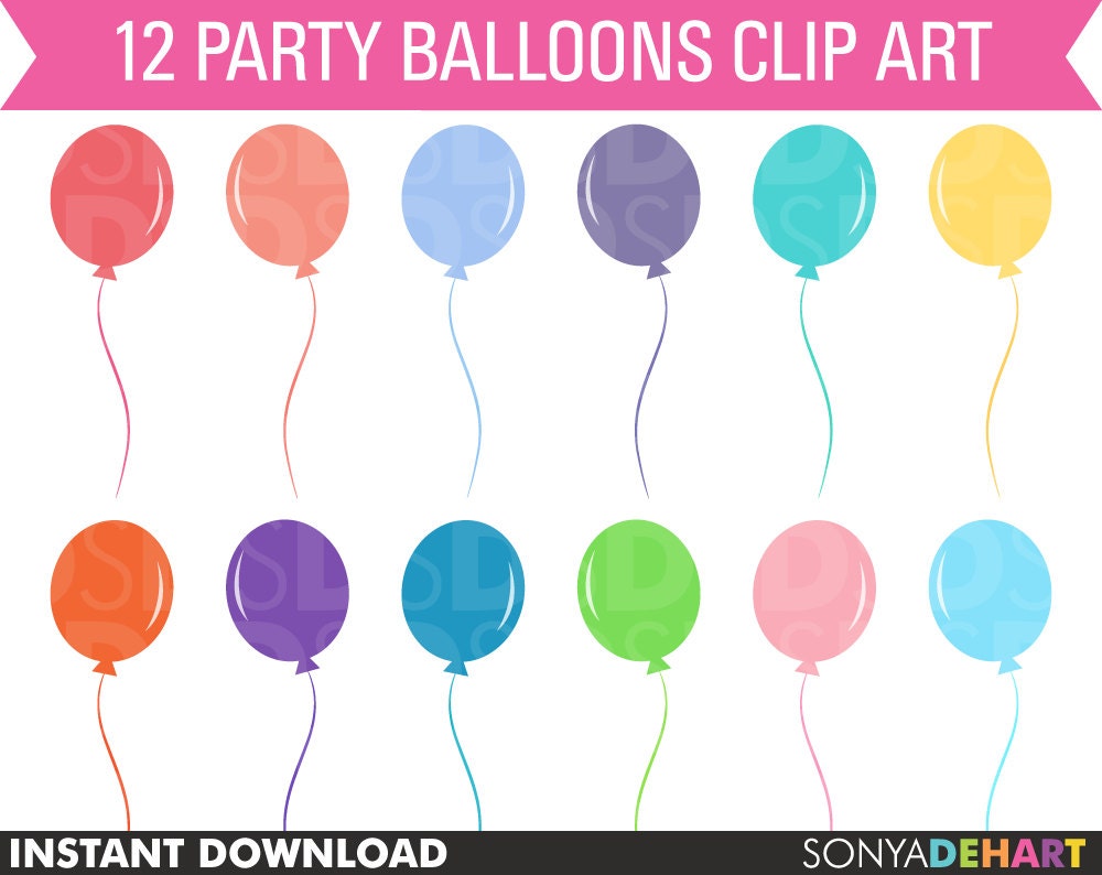 50% Off SALE Birthday Party Clipart Balloons Commercial and Personal Use Clip Art Balloon Scrapbook Instant Download Il_170x135