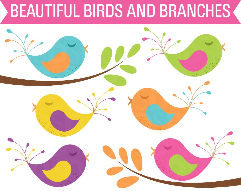 Buy 2 Get 1 FREE Clip Art Baby Birds and Tree Branches Commercial Use Vector .EPS Included Clipart Instant Download Il_170x135