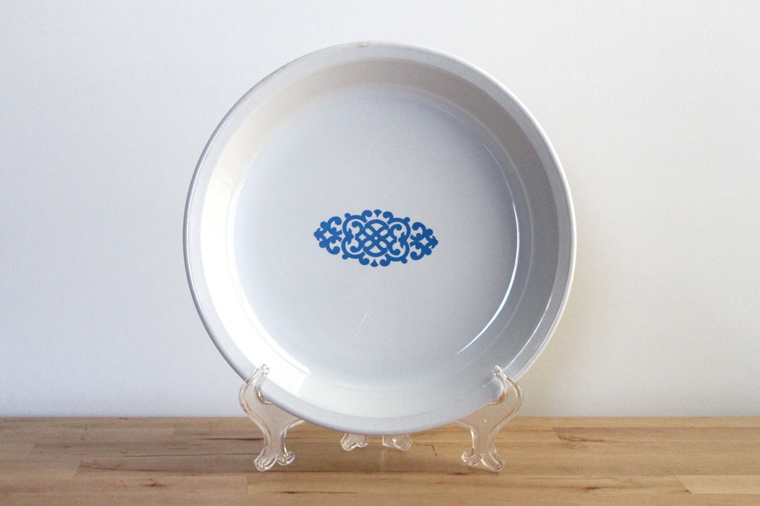 Corning Ware Pie Plate with Monaco Blue Medallion - Limited Promotional Baking Dish