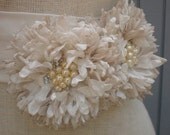 wedding bridal champagne and off white color handmade sash two flowers