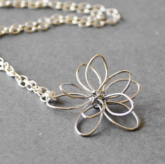 Silver Flower Pendant Necklace,  Sterling Silver Pendant Necklace, Handmade Sterling Silver Jewelry