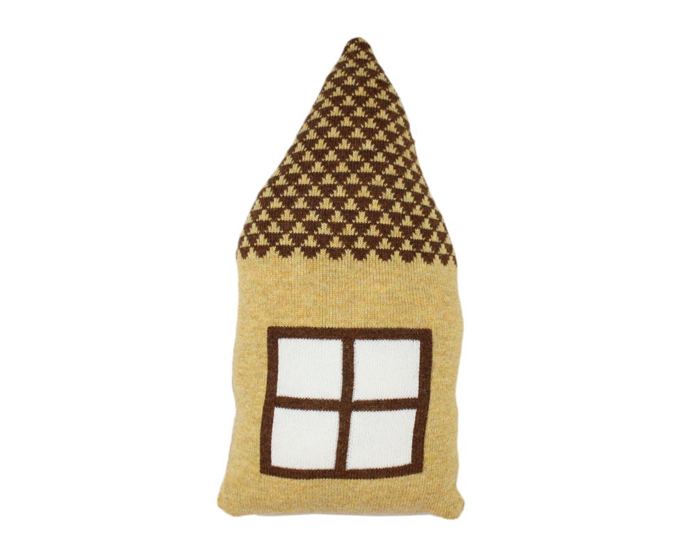 Little HOUSE shaped pillow - yellow and brown