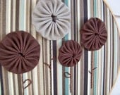 Embroidery Hoop Art Home Decor Brown and Beige Yo Yo Flowers 10" hoop