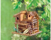 Wood Fishing Cabin Birdhouse