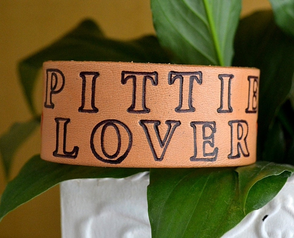 Pittie Lover Handstamped Leather Cuff