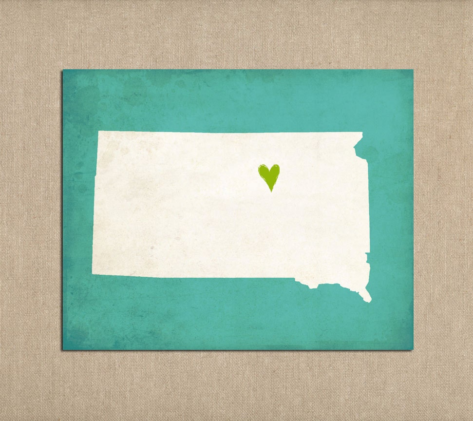 South Dakota State Art Silhouette Map Personalized Print