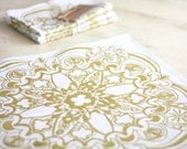 Linen Dinner Napkin Single Modern Gold Moroccan Medallion Shimmer Cloth Screen Print 16" Square Ornate Entertaining Gift