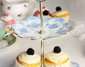 Beautiful  2 tier mini cupcake / cake stand / jewelry display early English bone china plates upcycled to make this lovely treasure